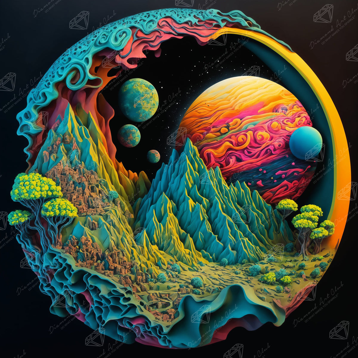 Diamond Painting Plastic Planet 25.6" x 25.6" (65cm x 65cm) / Square with 53 Colors including 3 ABs and 4 Fairy Dust Diamonds / 68,121