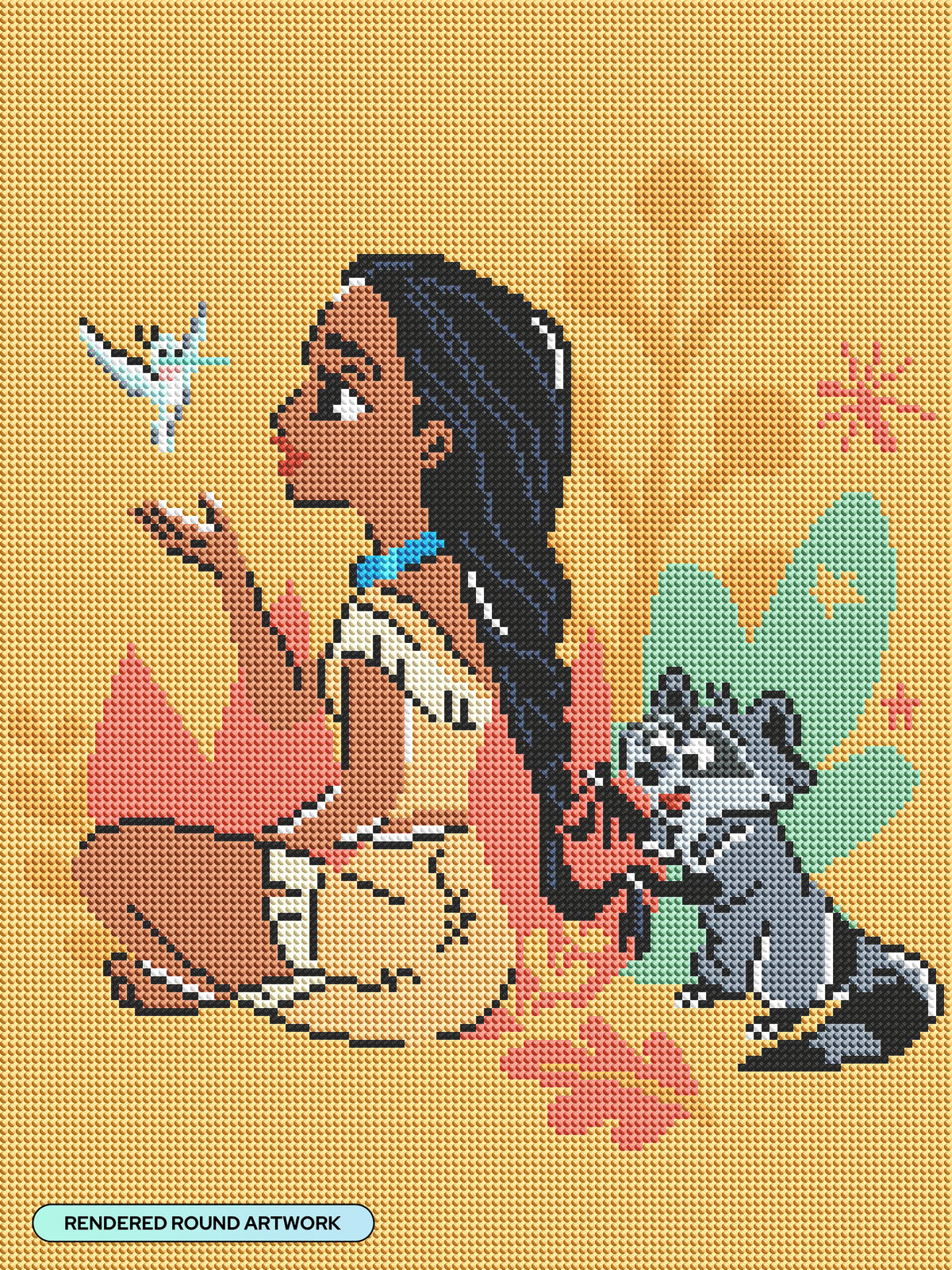 Diamond Painting Pocahontas - Believe in Magic 13" x 17" (33cm x 44cm) / Round with 19 Colors including 1 AB and 2 Fairy Dust Diamonds / 19,200