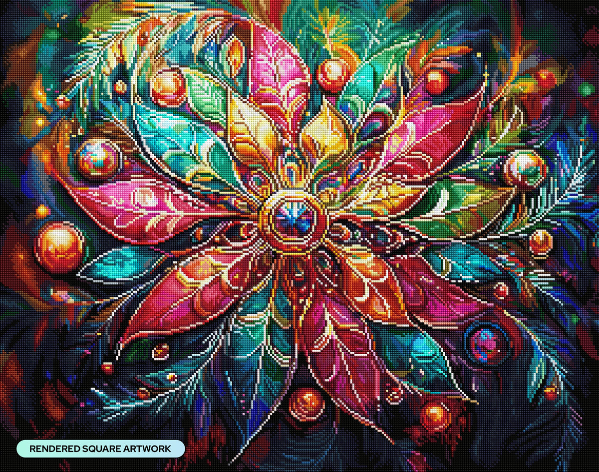 Diamond Painting Poinsettia Christmas Ornament 28" x 22" (70.7cm x 55.8cm) / Square with 79 Colors including 4 ABs and 3 Fairy Dust Diamonds / 63,616