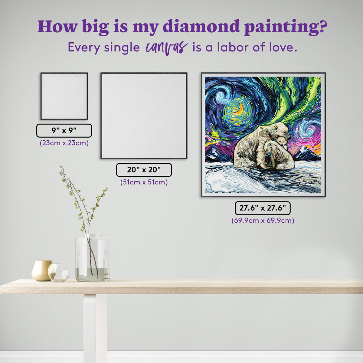 Diamond Painting Polar Night 27.6" x 27.6" (69.9cm x 69.9cm) / Square with 56 Colors including 3 ABs and 1 Iridescent Diamond and 3 Fairy Dust Diamonds / 78,961