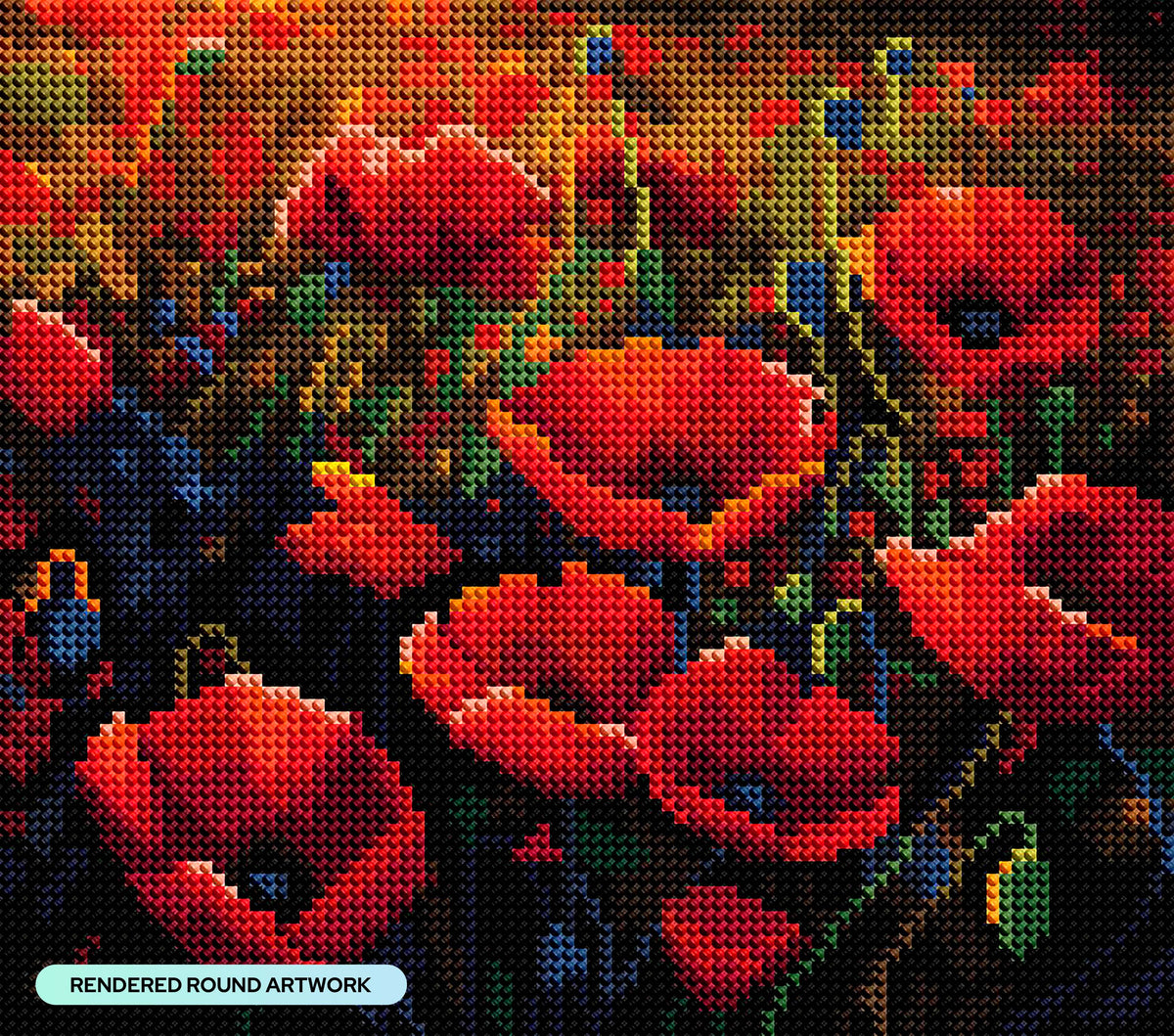 Diamond Painting Poppy Field 10" x 9" (25.9cm x 22.8cm) / Round with 33 Colors including 1 AB and 3 Fairy Dust Diamonds / 7,802