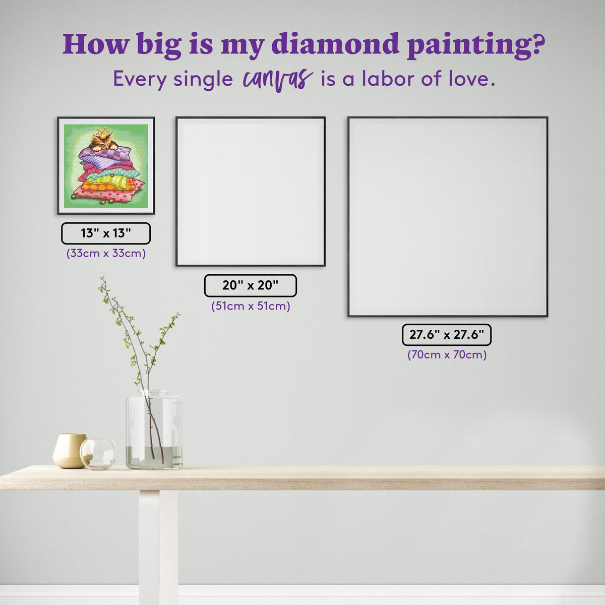 Diamond Painting Princess & The Pea Kitty 13" x 13" (33cm x 33cm) / Square with 52 Colors including 5 ABs / 17,161