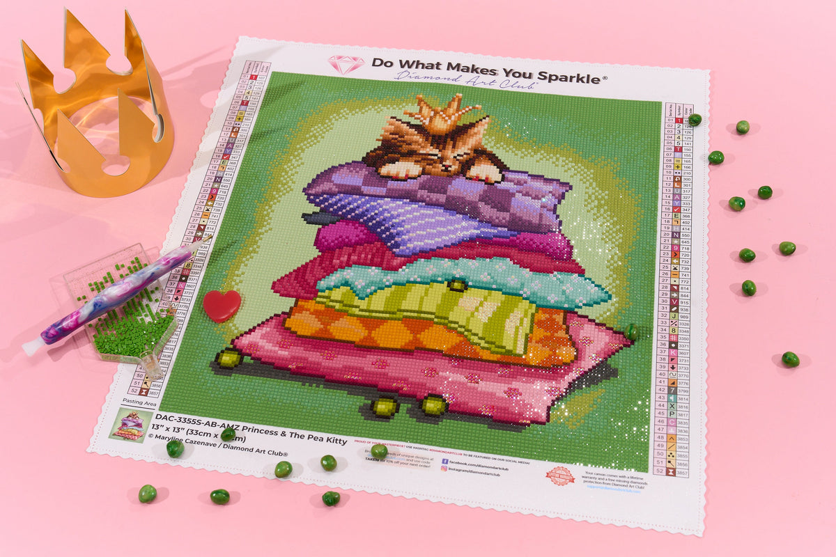 Diamond Painting Princess & The Pea Kitty 13" x 13" (33cm x 33cm) / Square with 52 Colors including 5 ABs / 17,161