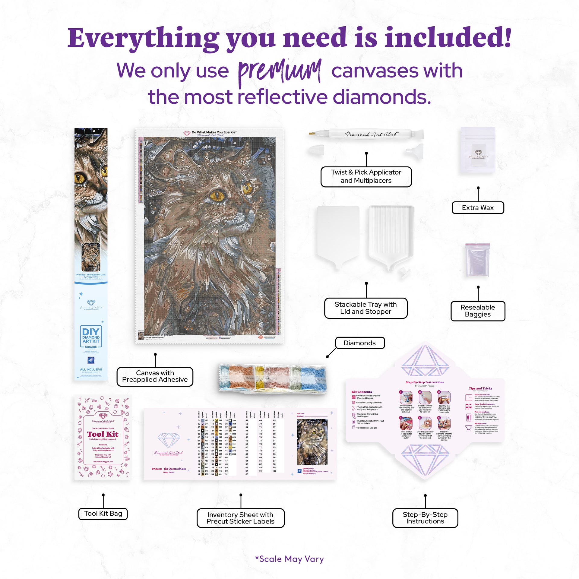 Diamond Painting Princess - The Queen of Cats 23.6" x 35.4" (60cm x 89.9cm) / Square with 45 Colors including 2 ABs and 1 Iridescent Diamond and 2 Fairy Dust Diamonds / 87,001