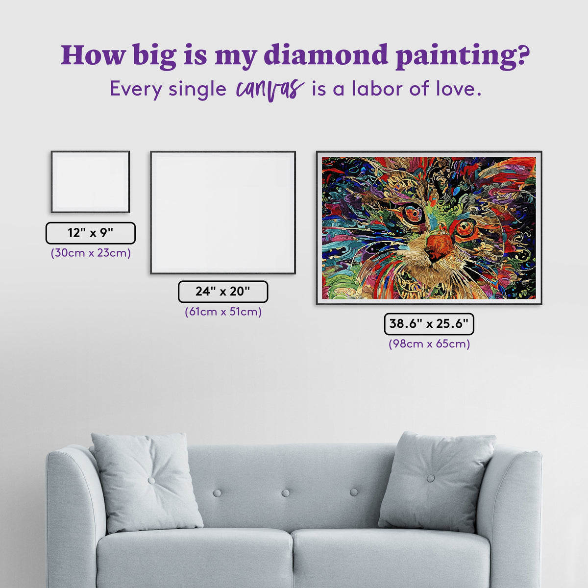 Diamond Painting Psychedelic Maine Coon Cat 38.6" x 25.6" (98cm x 65cm) / Square with 60 Colors including 6 ABs / 102,573