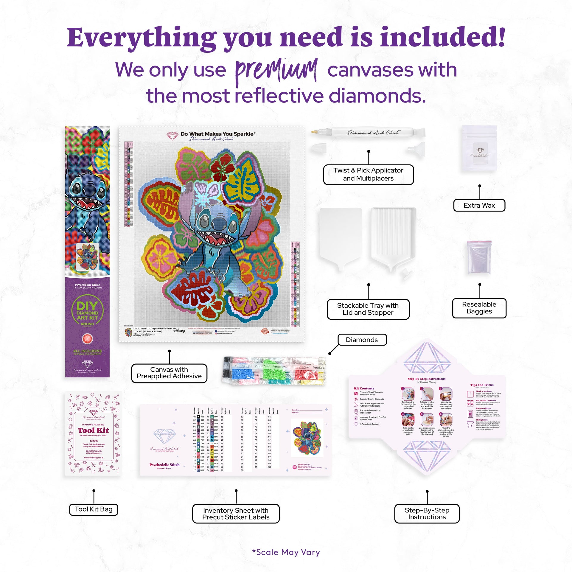 Diamond Painting Psychedelic Stitch 17" x 20" (42.9cm x 50.6cm) / Round with 34 Colors including 1 AB and 1 Iridescent Diamond and 6 Fairy Dust Diamonds / 28,704