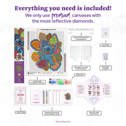 Diamond Painting Psychedelic Stitch 17" x 20" (42.9cm x 50.6cm) / Round with 34 Colors including 1 AB and 1 Iridescent Diamond and 6 Fairy Dust Diamonds / 28,704