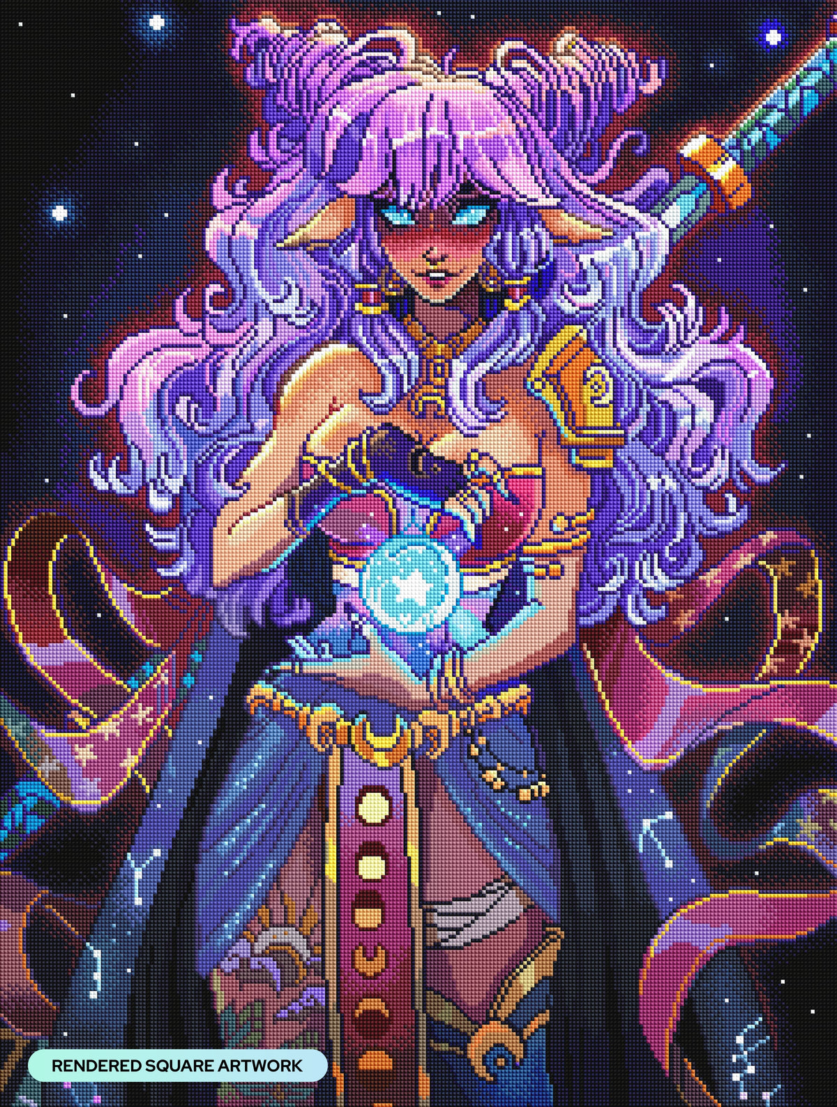 Diamond Painting Psychic Moon Warrior 22" x 29" (55.8cm x 73.7cm) / Square with 88 Colors including 1 AB and 1 Electro Diamond and 1 Frosted Diamond and 4 Fairy Dust Diamonds / 66,304