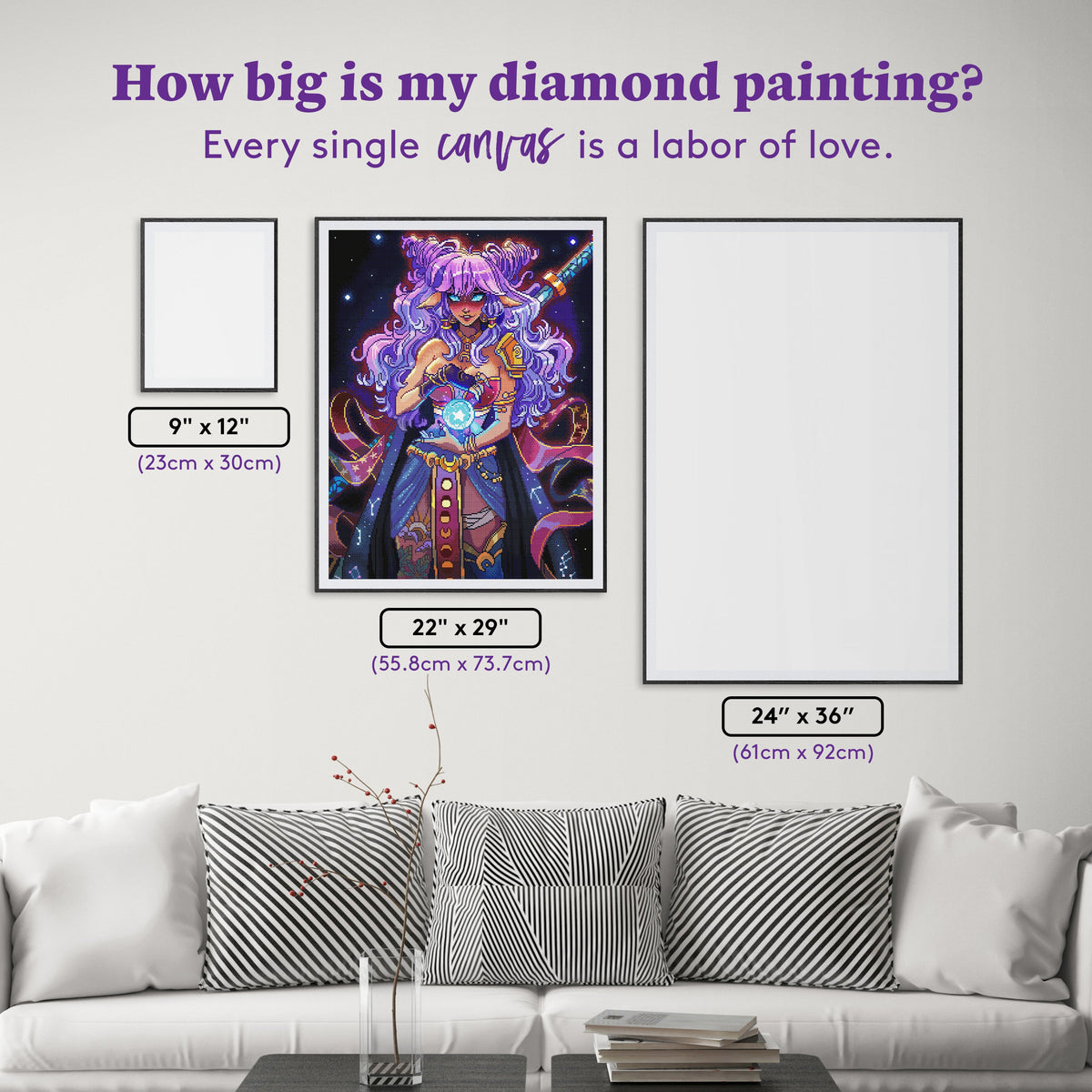 Diamond Painting Psychic Moon Warrior 22" x 29" (55.8cm x 73.7cm) / Square with 88 Colors including 1 AB and 1 Electro Diamond and 1 Frosted Diamond and 4 Fairy Dust Diamonds / 66,304