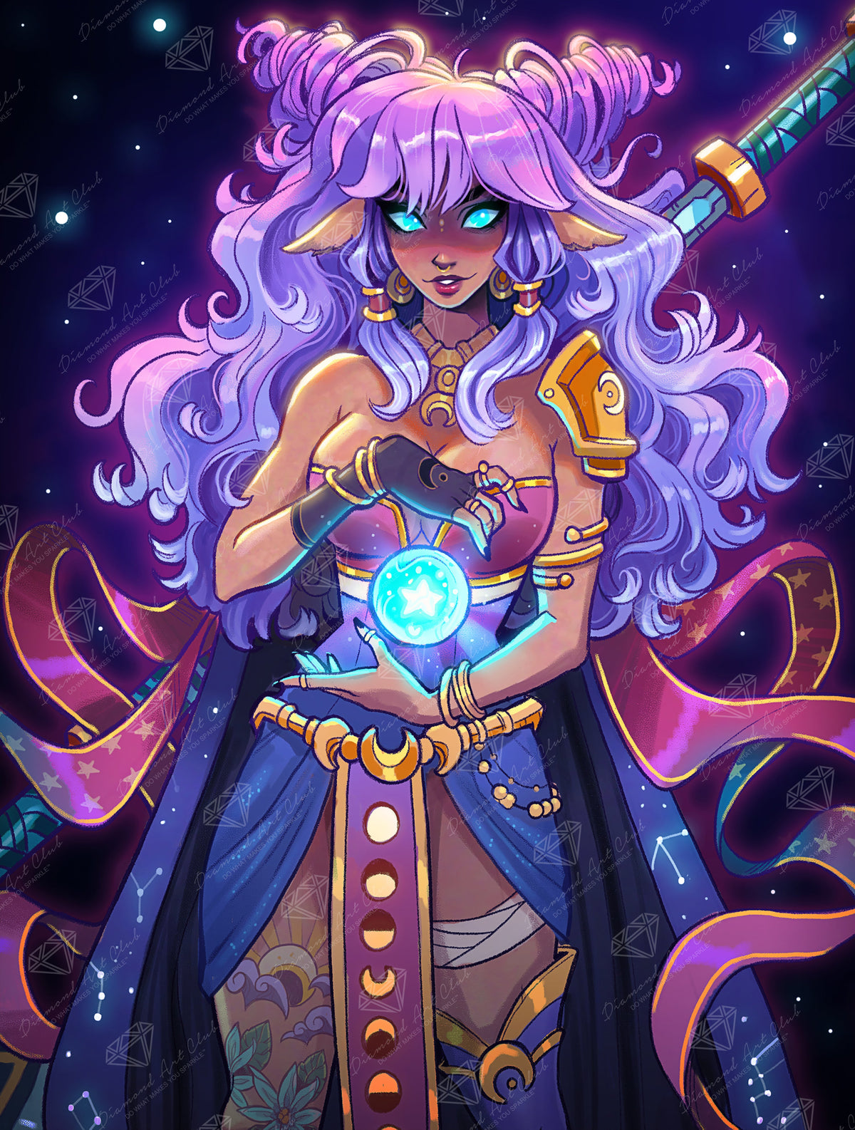 Diamond Painting Psychic Moon Warrior 22" x 29" (55.8cm x 73.7cm) / Square with 88 Colors including 1 AB and 1 Electro Diamond and 1 Frosted Diamond and 4 Fairy Dust Diamonds / 66,304