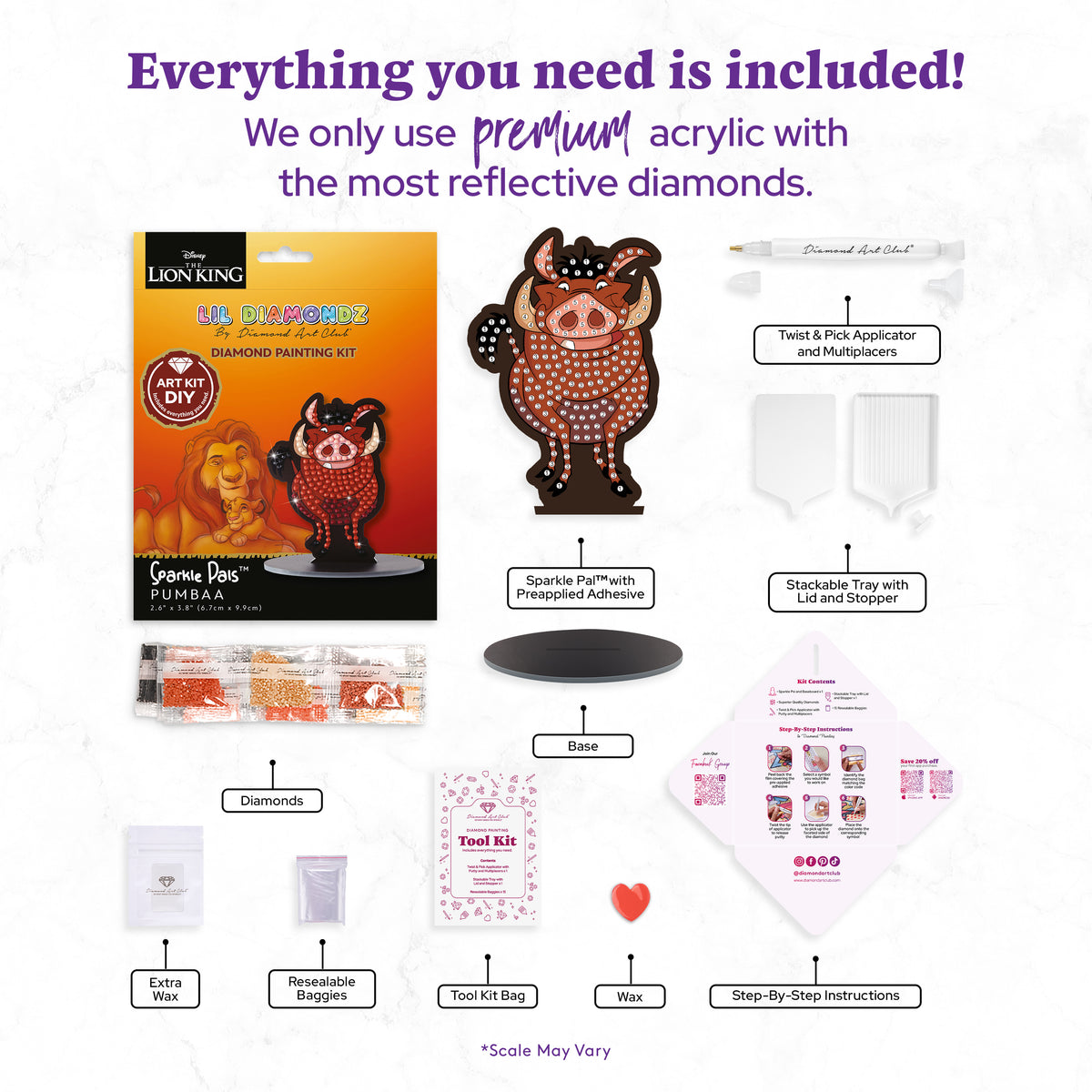Diamond Painting Pumbaa - Sparkle Pals™ 2.6" x 3.8" (6.7cm x 9.9cm) / Round with 5 Colors including 3 Fairy Dust Diamonds / 225