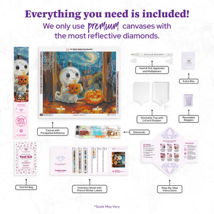 Diamond Painting Pumpkin Cuppa 26" x 22" (66cm x 55.6cm) / Round with 57 Colors including 1 AB and 5 Fairy Dust Diamonds / 48,480