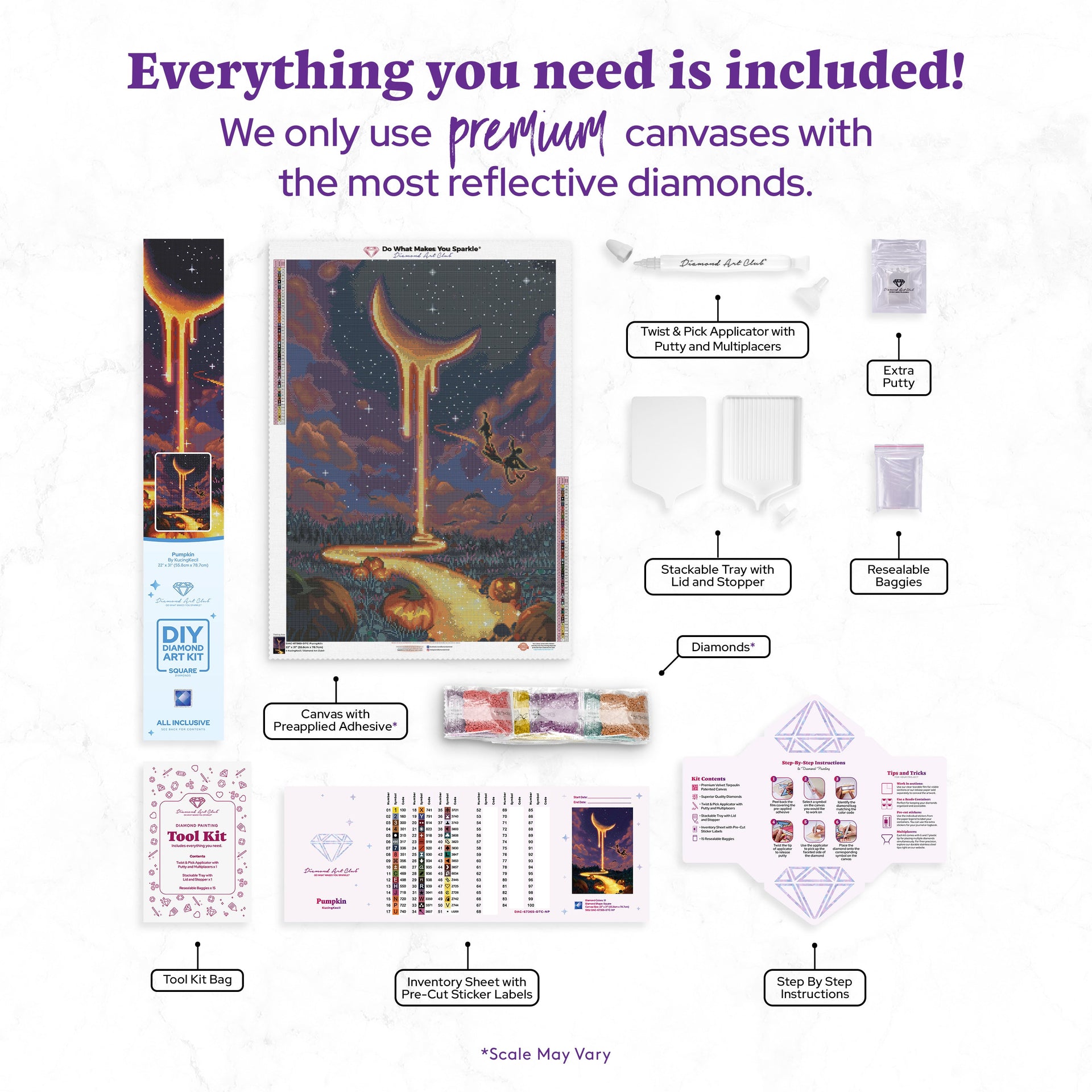 Diamond Painting Pumpkin 22" x 31" (55.8cm x 78.7cm) / Square With 51 Colors Including 1 AB and 5 Fairy Dust Diamonds and 1 Iridescent Diamond / 70,784