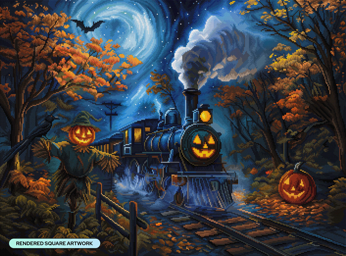 Diamond Painting Pumpkin Express 34.7" x 25.6" (87.9cm x 65cm) / Square with 54 Colors including 3 ABs and 5 Fairy Dust Diamonds / 92,133