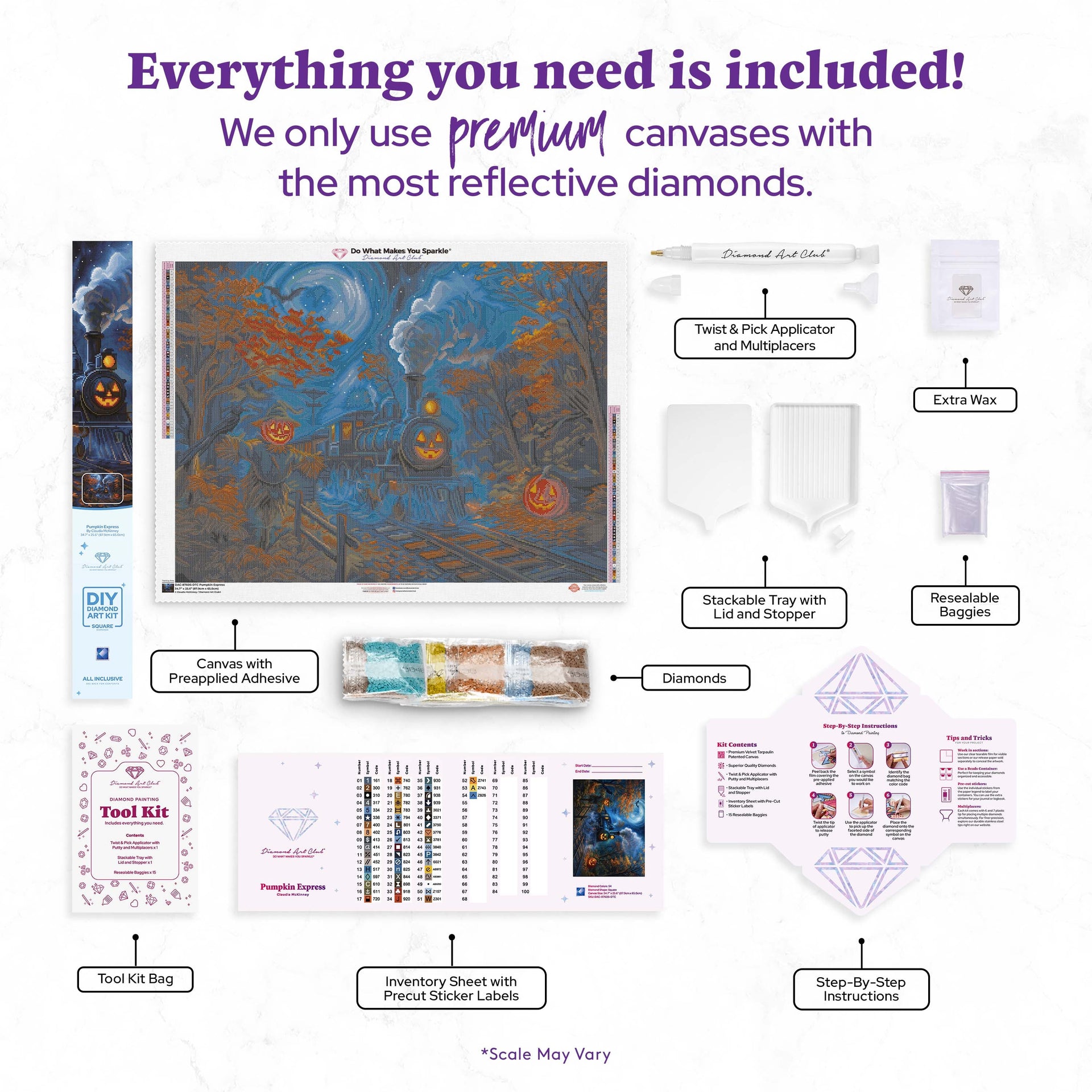 Diamond Painting Pumpkin Express 34.7" x 25.6" (87.9cm x 65cm) / Square with 54 Colors including 3 ABs and 5 Fairy Dust Diamonds / 92,133