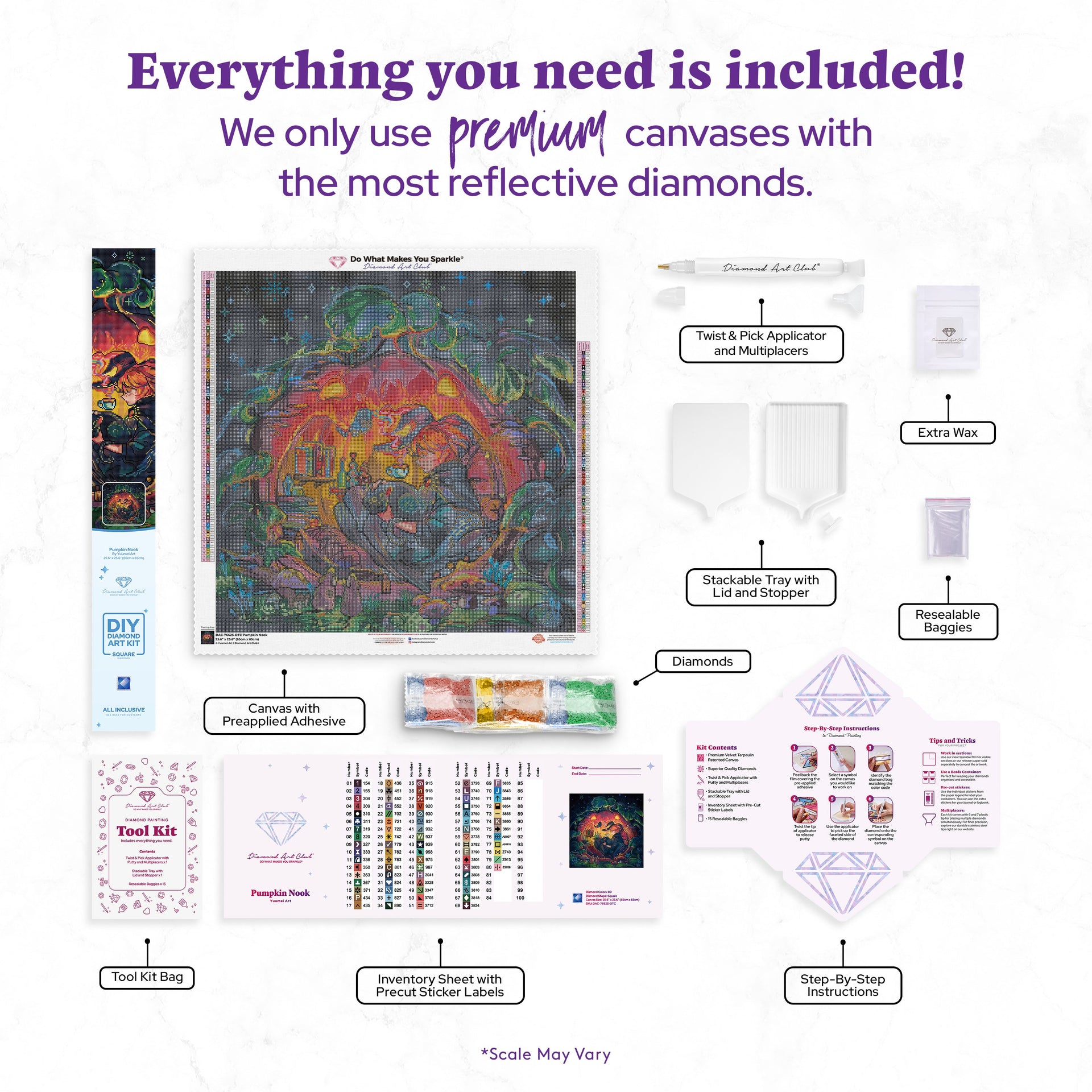 Diamond Painting Pumpkin Nook 25.6" x 25.6" (65cm x 65cm) / Square with 80 Colors including 2 ABs and 3 Fairy Dust Diamonds / 68,121