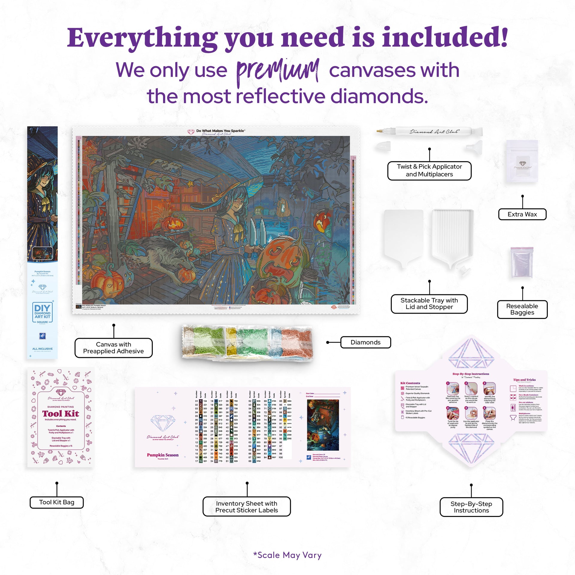 Diamond Painting Pumpkin Season 44.1" x 27.6" (111.8cm x 69.9cm) / Square with 95 Colors including 4 ABs and 3 Fairy Dust Diamonds / 126,169