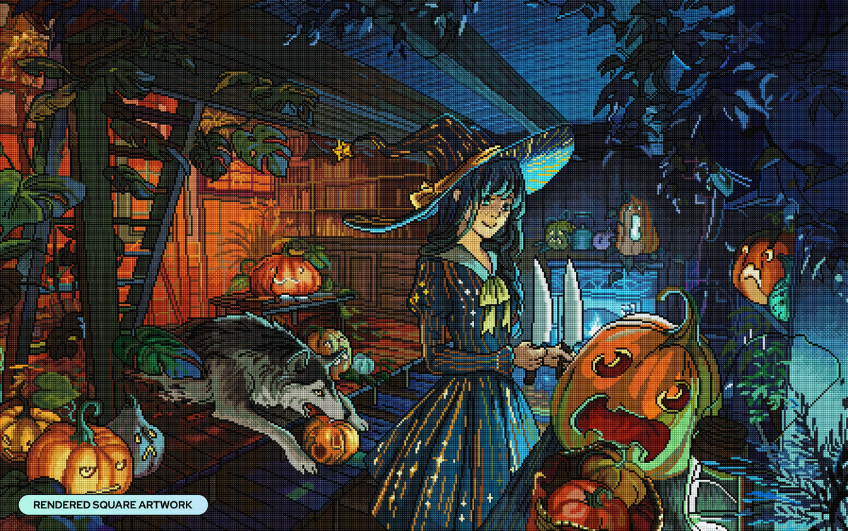 Diamond Painting Pumpkin Season 44.1" x 27.6" (111.8cm x 69.9cm) / Square with 95 Colors including 4 ABs and 3 Fairy Dust Diamonds / 126,169