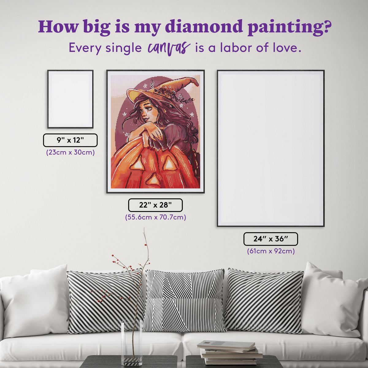Diamond Painting Pumpkin Witch 22" x 28" (55.6cm x 70.7cm) / Round with 59 Colors including 2 ABs and 2 Fairy Dust Diamonds / 51,914