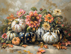 Diamond Painting Pumpkins and Florals 29" x 22" (73.7cm x 55.8cm) / Square with 81 Colors including 1 AB and 1 Electro Diamond and 6 Fairy Dust Diamonds / 66,304