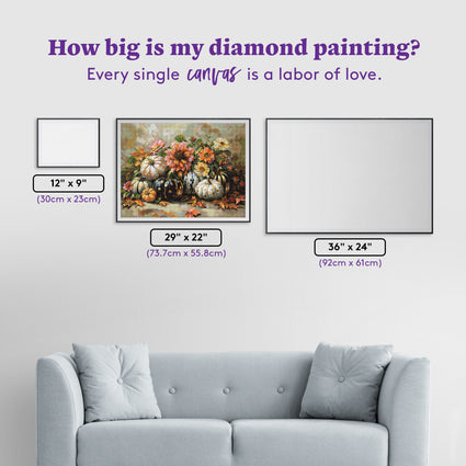 Diamond Painting Pumpkins and Florals 29" x 22" (73.7cm x 55.8cm) / Square with 81 Colors including 1 AB and 1 Electro Diamond and 6 Fairy Dust Diamonds / 66,304