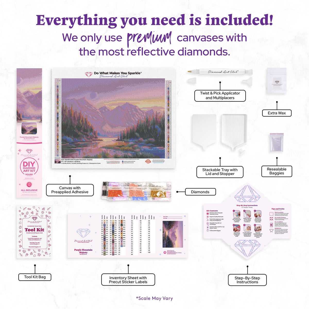 Diamond Painting Purple Mountain Majesty 17" x 13" (42.6cm x 32.8cm) / Round with 47 Colors including 1 AB and 3 Fairy Dust Diamonds / 17,784