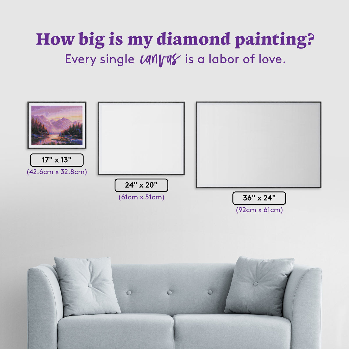 Diamond Painting Purple Mountain Majesty 17" x 13" (42.6cm x 32.8cm) / Round with 47 Colors including 1 AB and 3 Fairy Dust Diamonds / 17,784