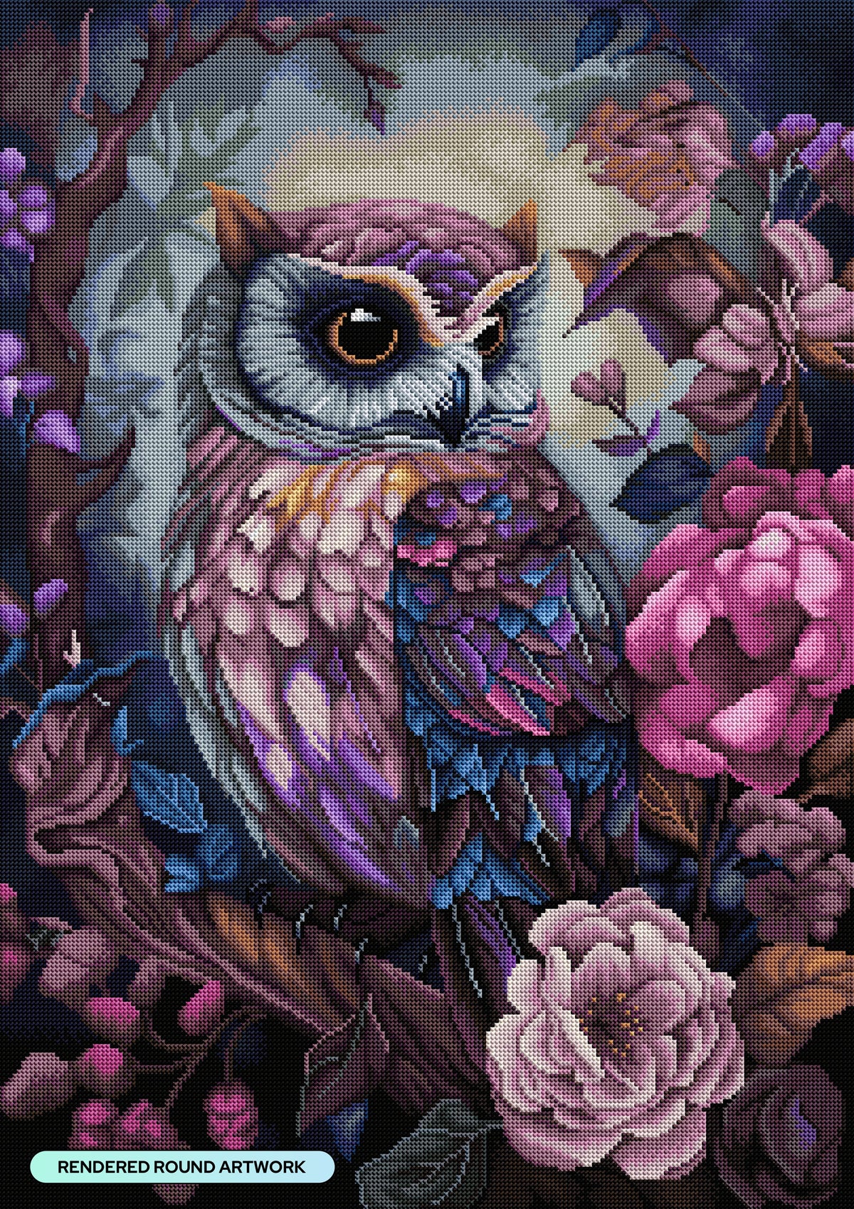 Diamond Painting Purple Owl 22" x 31" (55.6cm x 78.7cm) / Round with 63 Colors including 2 ABs and 3 Fairy Dust Diamonds / 57,772