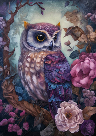 Diamond Painting Purple Owl 22" x 31" (55.6cm x 78.7cm) / Round with 63 Colors including 2 ABs and 3 Fairy Dust Diamonds / 57,772