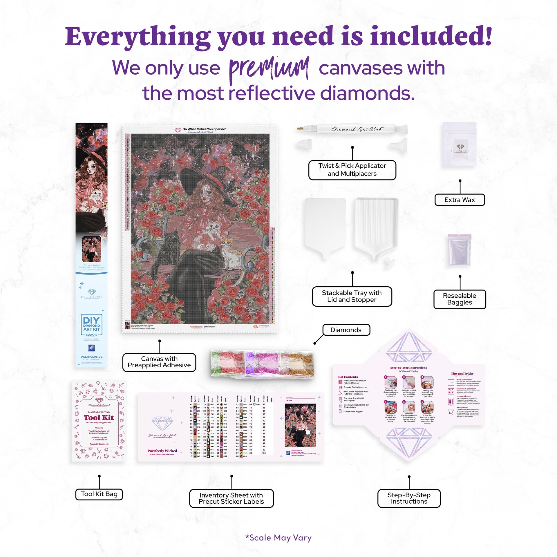 Diamond Painting Purrfectly Wicked 25.6" x 35" (65cm x 88.9cm) / Square with 69 Colors including 3 ABs and 2 Fairy Dust Diamonds / 93,177