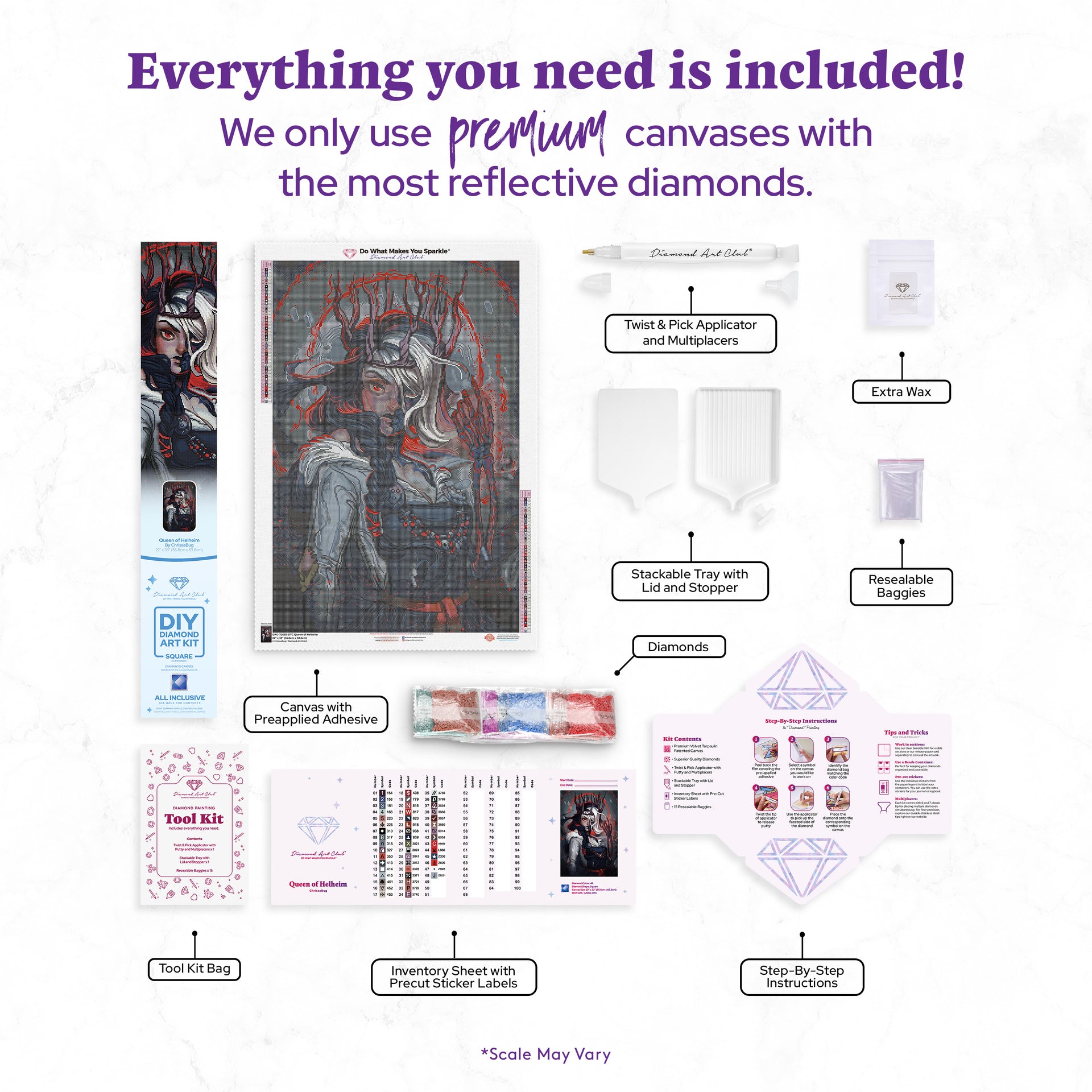 Diamond Painting Queen of Helheim 22" x 33" (55.8cm x 83.6cm) / Square with 48 Colors including 1 AB and 1 Iridescent Diamond and 4 Fairy Dust Diamonds / 75,264