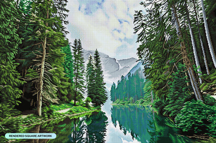 Diamond Painting Quiet Mountain Lake 38.6" x 25.6" (98cm x 65cm) / Square with 54 Colors including 1 AB and 3 Fairy Dust Diamonds / 102,573