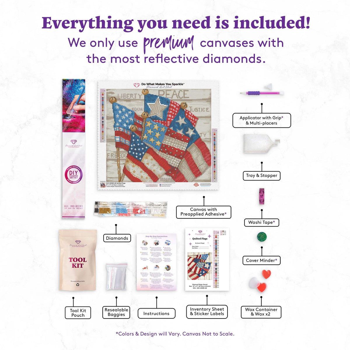 Diamond Painting Quilted Flags 19" x 17" (47.9cm x 42.6cm) / Round With 35 Colors Including 3 ABs / 25,992