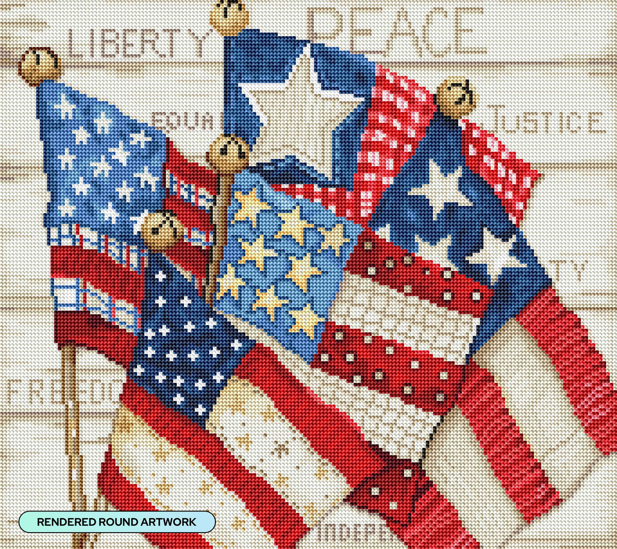 Diamond Painting Quilted Flags 19" x 17" (47.9cm x 42.6cm) / Round With 35 Colors Including 3 ABs / 25,992