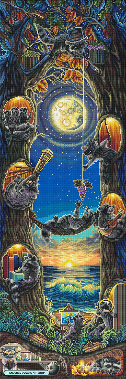 Diamond Painting Raccoon City 23.6" x 70.9" (60cm x 179.7cm) / Square with 69 Colors including 2 ABs and 2 Special Diamonds and 4 Fairy Dust Diamonds / 174,002