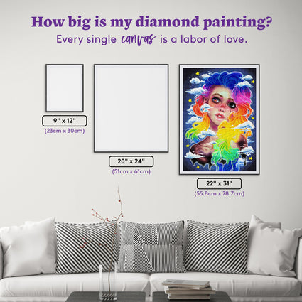 Diamond Painting Rainbow Girl 22" x 31" (55.8cm x 78.7cm) / Square with 98 Colors including 2 ABs and 1 Iridescent Diamond and 4 Fairy Dust Diamonds / 70,784