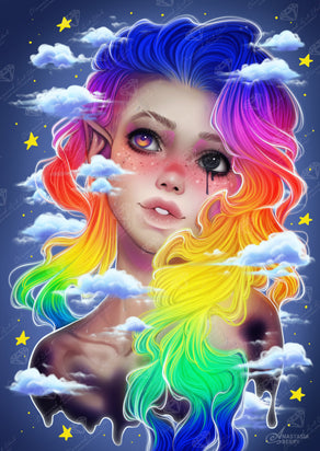 Diamond Painting Rainbow Girl 22" x 31" (55.8cm x 78.7cm) / Square with 98 Colors including 2 ABs and 1 Iridescent Diamond and 4 Fairy Dust Diamonds / 70,784