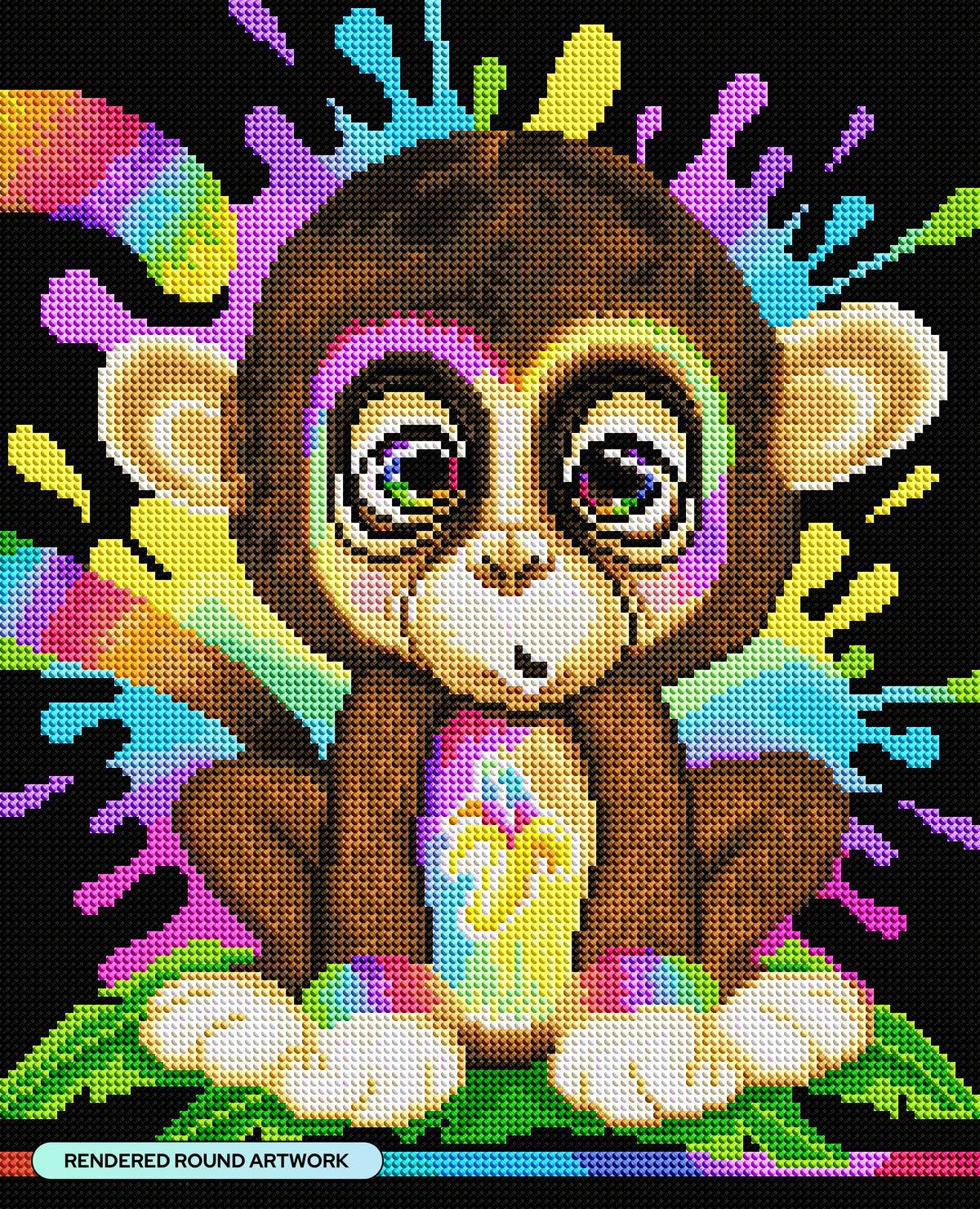 Diamond Painting Rainbow Lil Monkey 13" x 16" (33cm x 40.7cm) / Round with 44 Colors including 3 ABs and 3 Fairy Dust Diamonds / 17,760