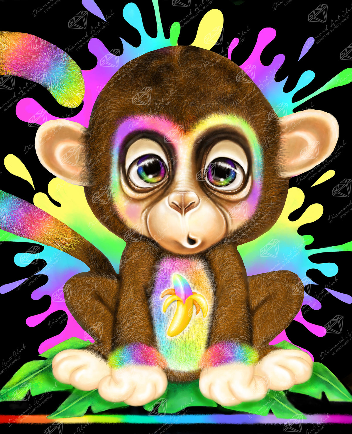 Diamond Painting Rainbow Lil Monkey 13" x 16" (33cm x 40.7cm) / Round with 44 Colors including 3 ABs and 3 Fairy Dust Diamonds / 17,760
