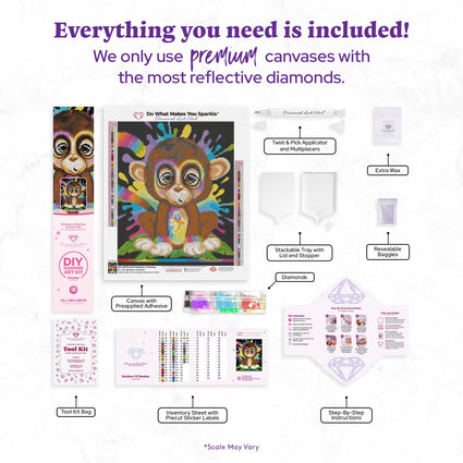 Diamond Painting Rainbow Lil Monkey 13" x 16" (33cm x 40.7cm) / Round with 44 Colors including 3 ABs and 3 Fairy Dust Diamonds / 17,760