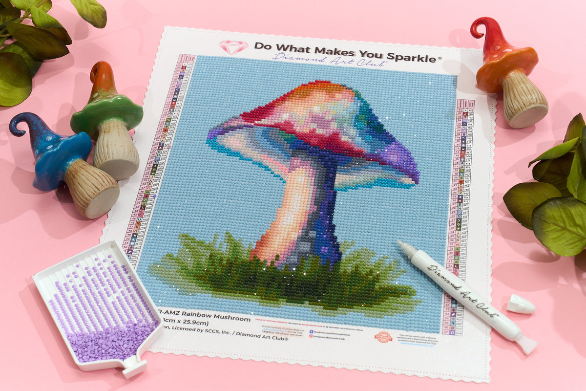 Diamond Painting Rainbow Mushroom 9" x 10" (22.8cm x 25.9cm) / Round with 57 Colors including 1 AB and 3 Fairy Dust Diamonds / 7,802