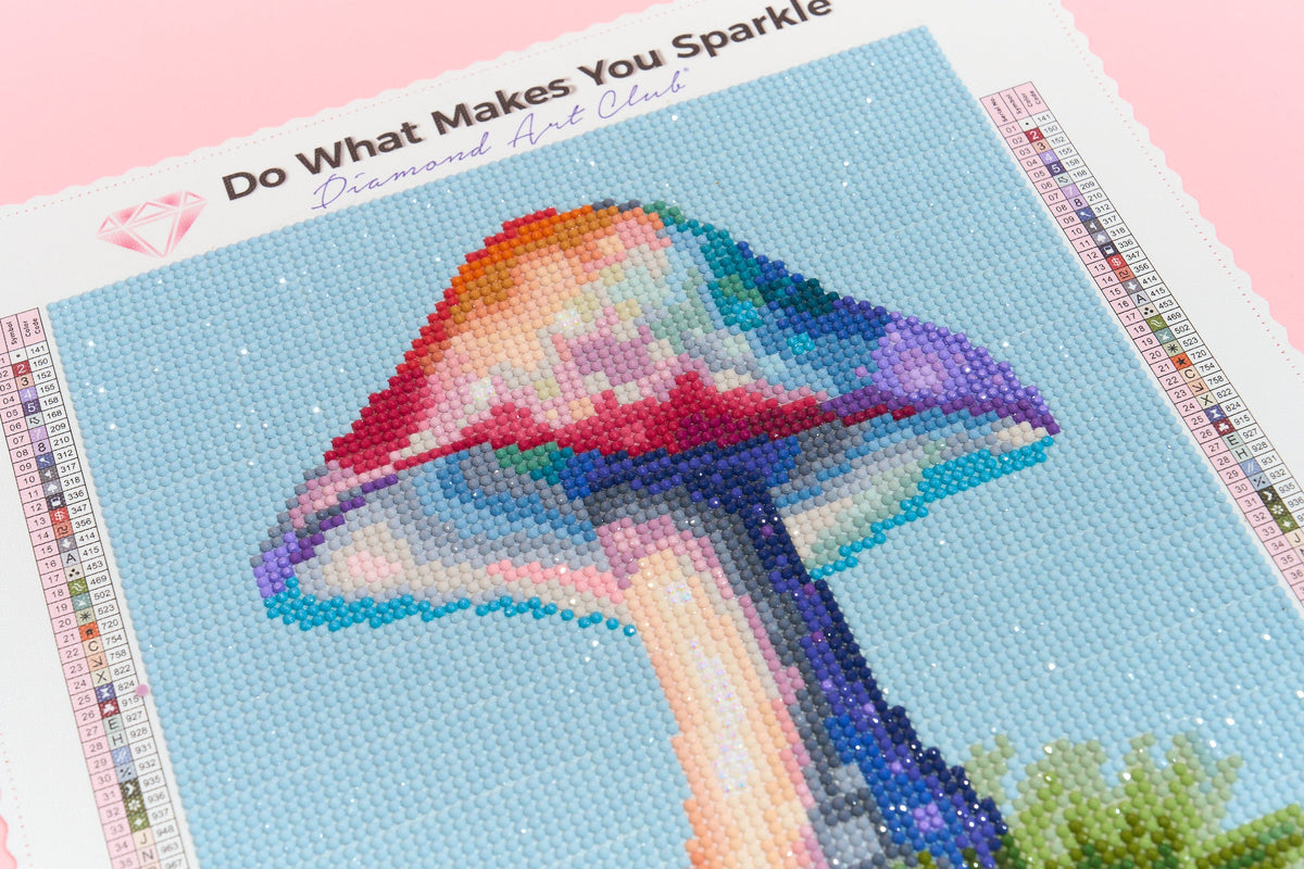 Diamond Painting Rainbow Mushroom 9" x 10" (22.8cm x 25.9cm) / Round with 57 Colors including 1 AB and 3 Fairy Dust Diamonds / 7,802