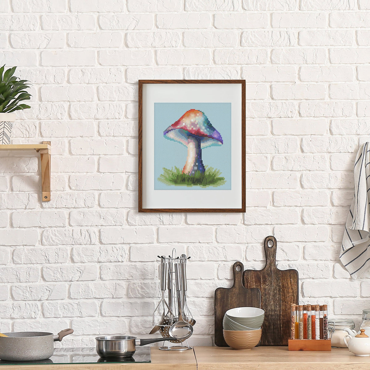 Diamond Painting Rainbow Mushroom 9" x 10" (22.8cm x 25.9cm) / Round with 57 Colors including 1 AB and 3 Fairy Dust Diamonds / 7,802