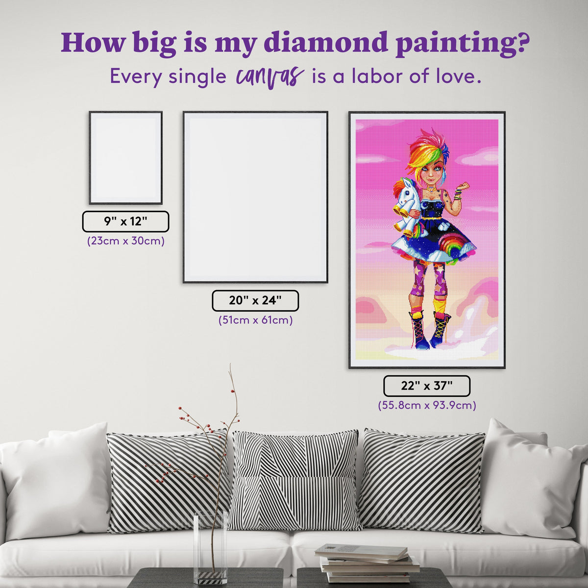 Diamond Painting Rainbow Punk 22" x 27" (55.8cm x 93.9cm) / Square with 60 Colors including 4 AB and 3 Fairy Dust Diamonds / 84,448