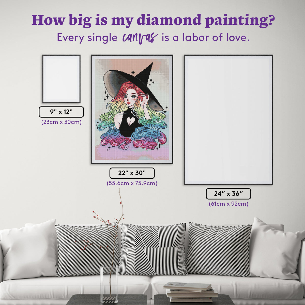 Diamond Painting Rainbow Witch 22" x 30" (55.6cm x 75.9cm) / Round with 56 Colors including 2 ABs and 1 Iridescent Diamond and 5 Fairy Dust Diamonds / 55,752