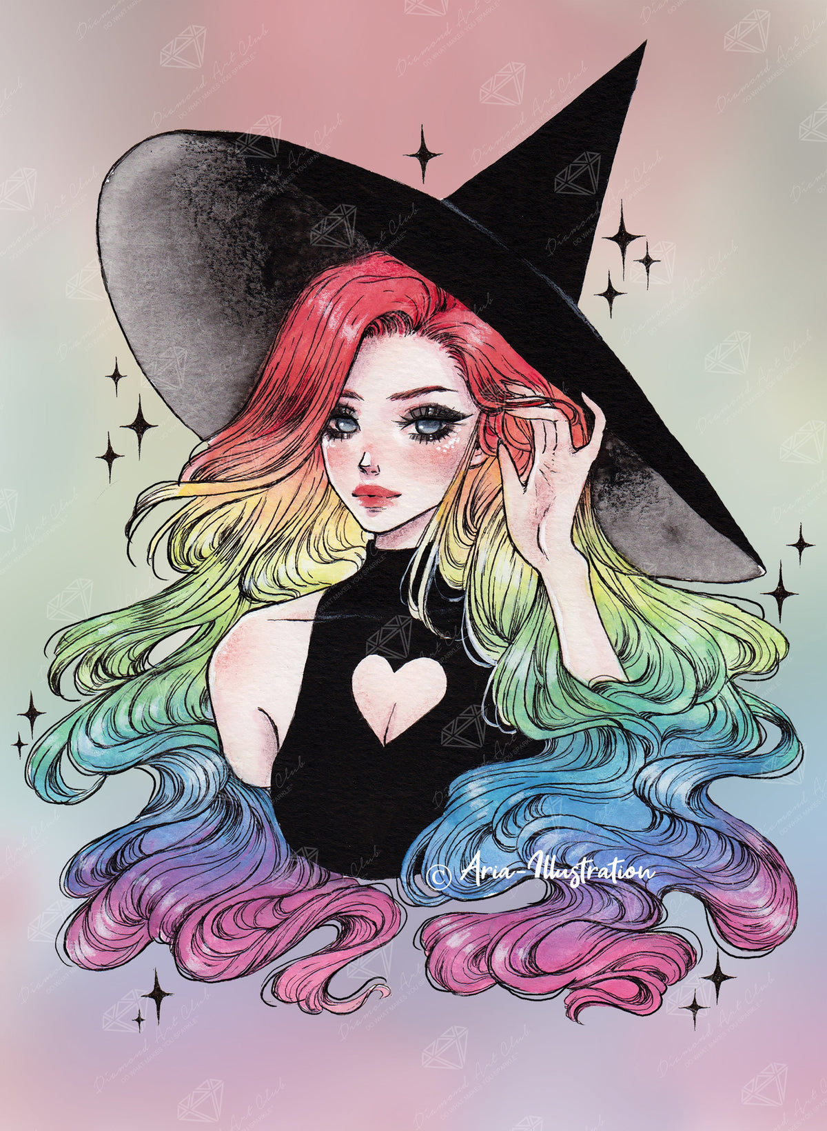Diamond Painting Rainbow Witch 22" x 30" (55.6cm x 75.9cm) / Round with 56 Colors including 2 ABs and 1 Iridescent Diamond and 5 Fairy Dust Diamonds / 55,752