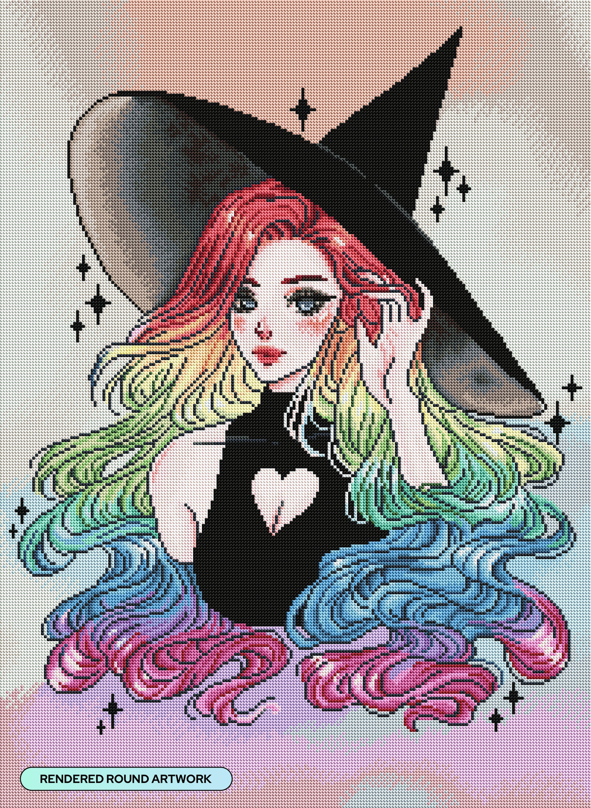 Diamond Painting Rainbow Witch 22" x 30" (55.6cm x 75.9cm) / Round with 56 Colors including 2 ABs and 1 Iridescent Diamond and 5 Fairy Dust Diamonds / 55,752