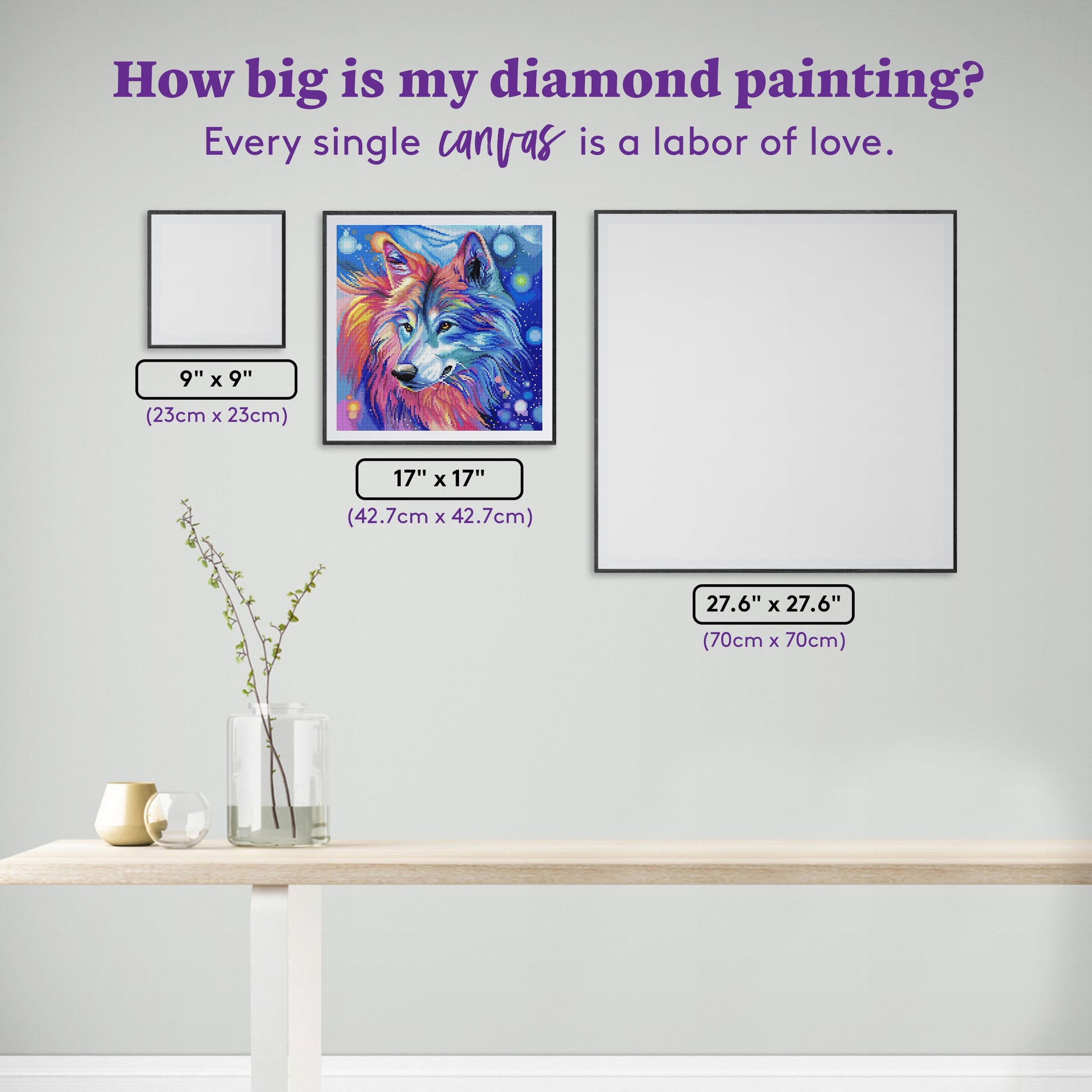 Diamond Painting Rainbow Wolf II 17" x 17" (42.7cm x 42.7cm) / Round with 44 Colors including 2 ABs and 3 Fairy Dust Diamonds / 24,025