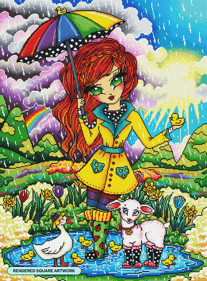 Diamond Painting Rainy Day 25.6" x 34.7" (65cm x 88cm) / Square with 67 Colors including 3 ABs and 1 Fairy Dust Diamonds / 92,133