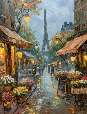 Diamond Painting Rainy Day Market 22" x 29" (55.8cm x 73.4cm) / Square with 65 Colors including 5 ABs and 3 Fairy Dust Diamonds / 66,080